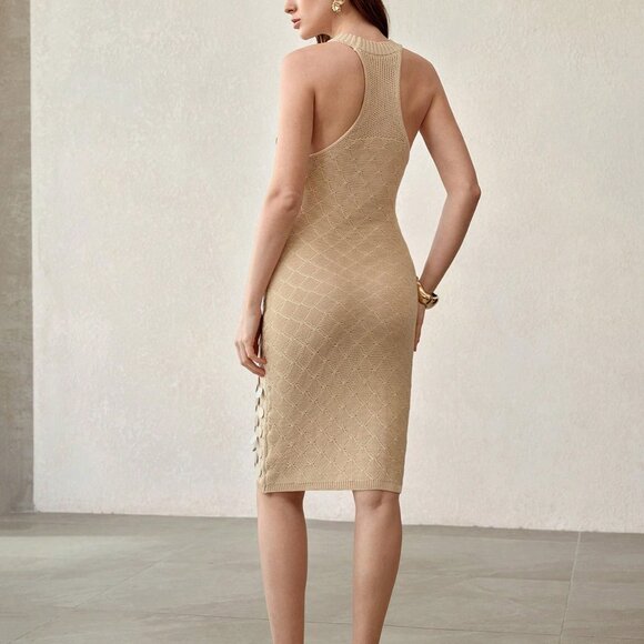 Apricot Elegant Women's Sequin Slim Fit Sweater Dress - Picture 2 of 5